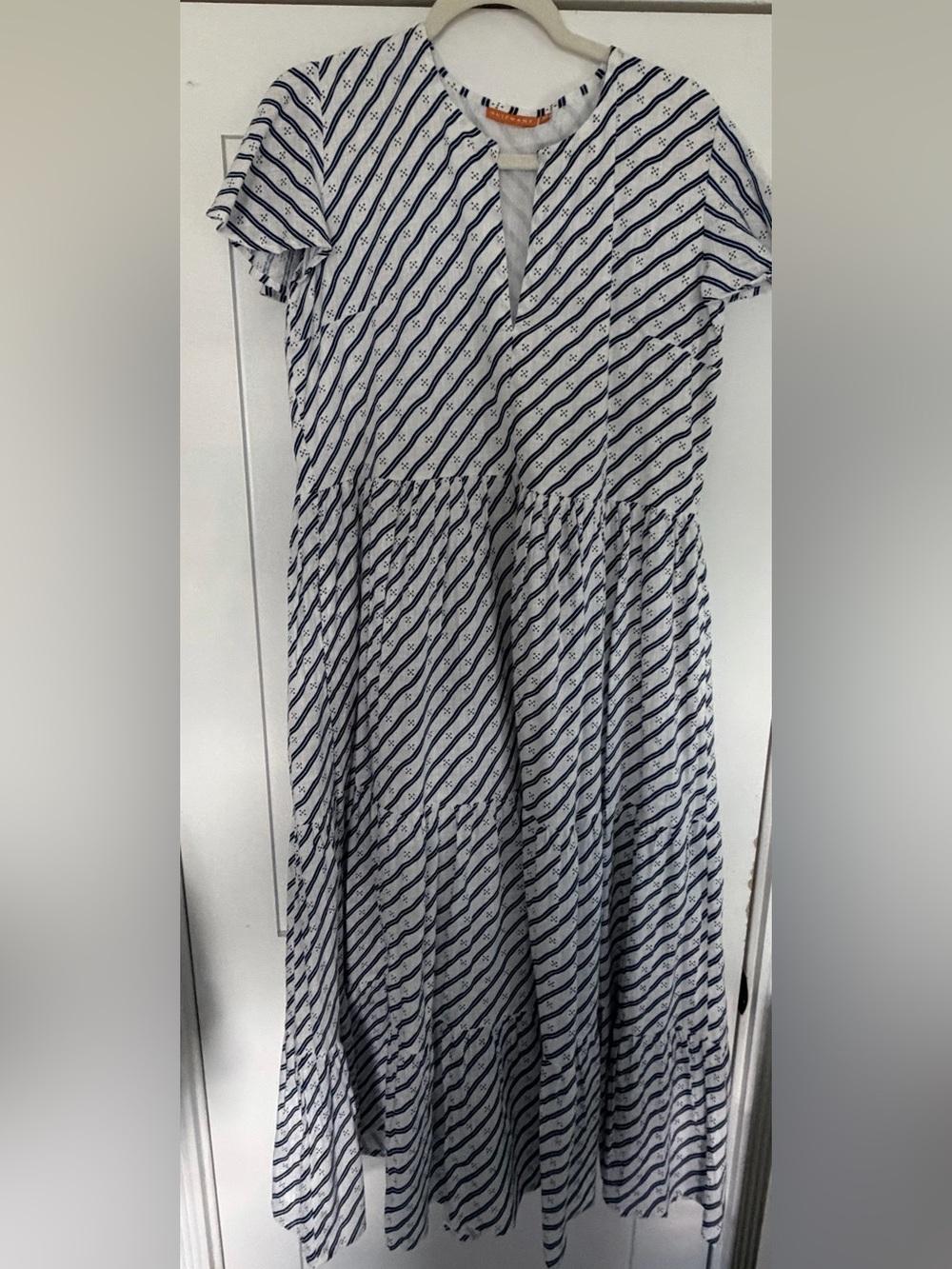 Oliphant Navy and White Striped Tiered Casual Dress
